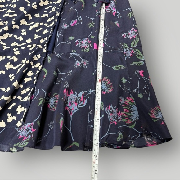 TANYA TAYLOR Luisa Mixed Print 100% Silk Wrap Dress Sz 6 Navy Pink - Picture 9 of 16